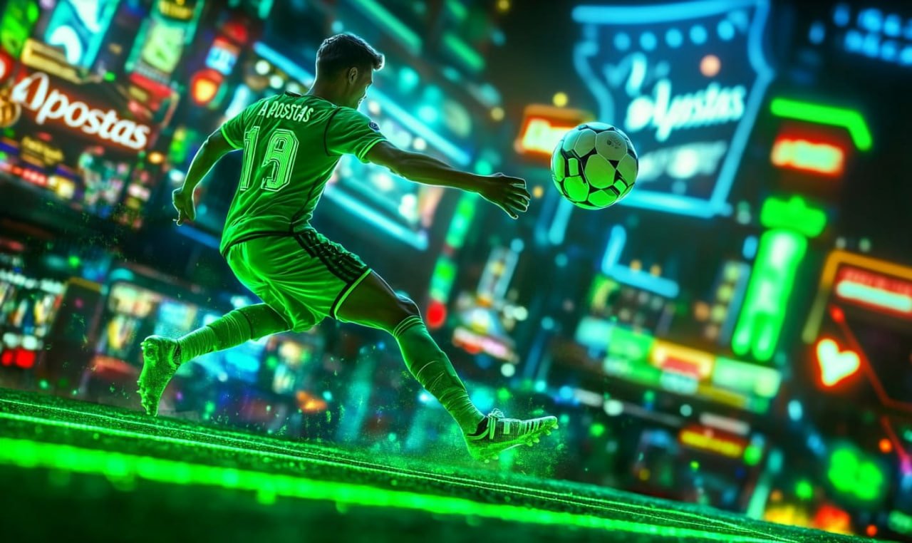 Pemandangan stadion sepak bola lengkap dengan sorotan lampu dan atmosfer penonton yang antusias
